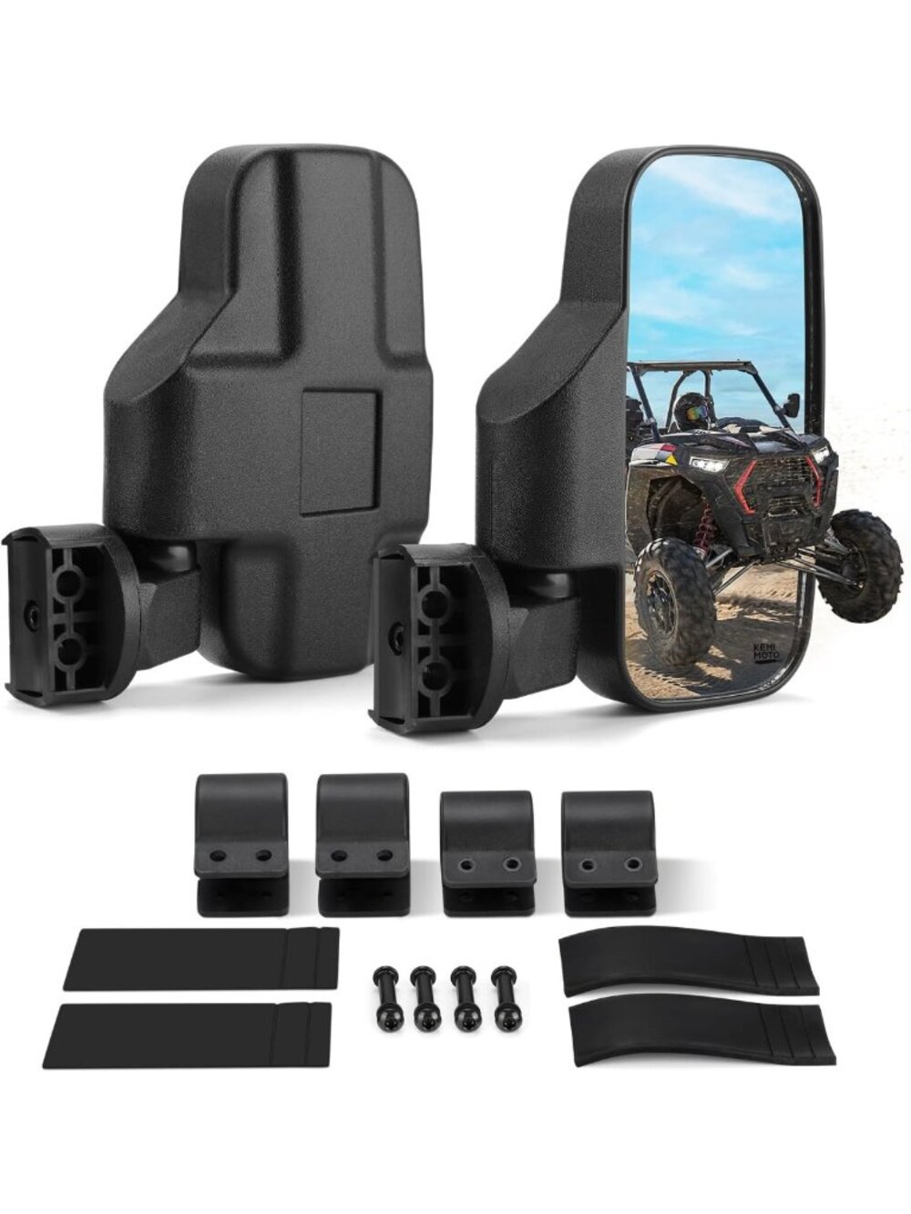 Universal UTV Side Mirrors for 1.6-2" Roll Cages, Shatterproof Glass, Fits Most